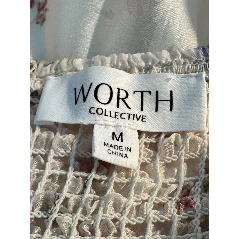 Worth Collective Harlow Smocked Midi Dress Size M Pink Cream Puff Sleeve Floral - Picture 8 of 9